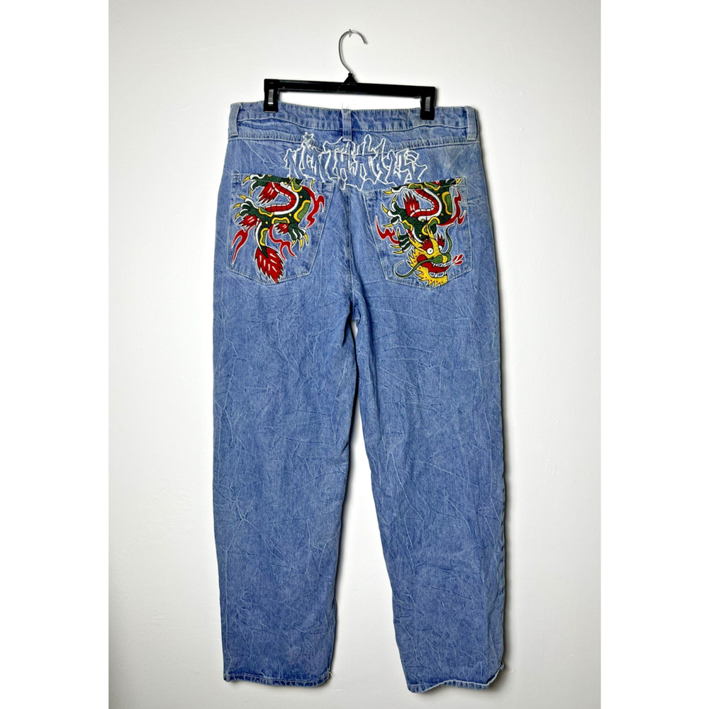 Ninth Hall Ambush Men’s Baggy Denim Jeans Dragon Embroidered Wide Y2K Size 34